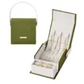 Portable green velvet jewelry box with travel handbag design, ring and necklace organizer. - 8.5x8.5x4cm / Morandi Green