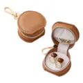 Mini portable round jewelry box bag charm cute brown leather earring ring storage organizer - Small Tote - Brown / 5.5*3.5*10.5cm