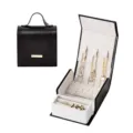 Portable PU leather jewelry box, travel storage organizer for rings and necklaces. - 8.5x8.5x4cm / Temperament Black