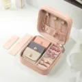 Pink portable travel jewelry box mini leather velvet storage case for rings earrings necklaces - Portable Jewelry Box (Cross Divider) / Pink