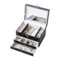 Large capacity leather jewelry box multi-layer storage case for rings and necklaces. - 23*17*13.5cm / Black (with Light)
