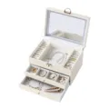 Beige multi-layer jewelry box, PU leather storage organizer with mirror and drawers for rings. - 23*17*13.5cm / White (with Light)