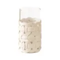 Moderne Luxus Glasvase mit cremeweissem geflochtenen Lederbezug, elegante Zylinder Deko. - 10*20CM / Beige