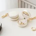 Mini round jewelry box keychain portable PU leather storage pouch for rings earrings cute - Classic Style - Creamy White / 5.5*3.5*10.5cm