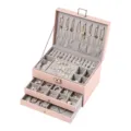 Large capacity pink leather jewelry box with multi-layer drawers and hooks for home use. - 23*17*13.5cm / Pink