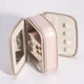 Pink double layer portable jewelry box travel mini ring and earring storage organizer. - No Logo Version / Nude Pink