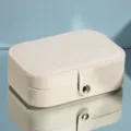 Portable travel jewelry box for earrings, rings and necklaces, simple mini leather organizer case. - White