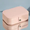 Portable pink PU leather jewelry box travel storage organizer for earrings and necklaces new - Orange Pink