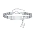 Bracelet gourmette en acier inoxydable avec pendentif lettre H et chaîne réglable - Lettre H / Longueur 12-15cm / Acier