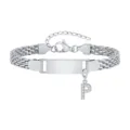 Bracelet gourmette enfant en acier inoxydable avec pendentif lettre P et plaque gravable. - Lettre P / Longueur 12-15cm / Acier
