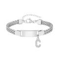 Bracelet gourmette enfant en acier inoxydable avec plaque gravable et charm lettre C strass. - Lettre C / Longueur 16-21cm / Acier