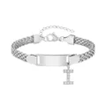 Bracelet gourmette enfant en acier inoxydable avec plaque a graver et charm lettre I. - Lettre I / Longueur 16-21cm / Acier