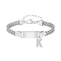 Bracelet enfant en acier inoxydable avec plaque gravable et pendentif lettre K étincelant. - Lettre K / Longueur 16-21cm / Acier