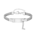 Bracelet en acier inoxydable avec pendentif lettre initiale et plaque gravee pour enfants - Lettre L / Longueur 16-21cm / Acier