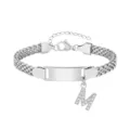 Bracelet gourmette en acier inoxydable personnalisable avec charm lettre M brillante pour enfants. - Lettre M / Longueur 16-21cm / Acier