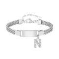 Bracelet gourmette en acier inoxydable avec chaîne maille et pendentif lettre N. - Lettre N / Longueur 16-21cm / Acier