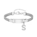 Bracelet en maille avec plaque ID en acier inoxydable et pendentif lettre S bijoux DIY - Lettre S / Longueur 16-21cm / Acier