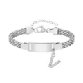 Bracelet jonc en maille acier inoxydable pour enfants, plaque ID gravable et pendentif lettre V. - Lettre V / Longueur 16-21cm / Acier
