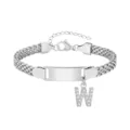 Bracelet lettre W en acier inoxydable, bijoux chaîne plaque ID gravable enfant DIY. - Lettre W / Longueur 16-21cm / Acier
