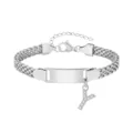 Bracelet gourmette ID alphabet DIY pour enfants en acier inox avec plaque gravable et beau strass. - Lettre Y / Longueur 16-21cm / Acier