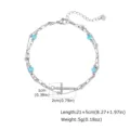 Double layer stainless steel turquoise zircon cross anklet for women fashion jewelry. - Steel