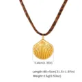 Gold shell pendant necklace with leopard print cord, elegant ocean style fashion jewelry for women. - Shell Pendant Style (NC-2764G) / Gold