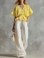 Top de lino a rayas amarillas y blancas con pantalón ancho blanco a juego detalle - S / Top y Pantalones / Amarillo