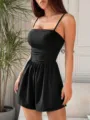Mameluco negro de verano con tirantes finos sin tirantes espalda descubierta mujer - S / Negro