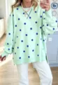 Green polka dot sweatshirt for women, loose casual long sleeve crewneck pullover with side split. - S / Mint Green