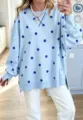 Women casual light blue polka dot sweatshirt loose long sleeve crewneck pullover tops - S / Azure Blue