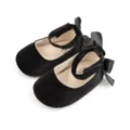 Black velvet baby princess shoes with bow soft sole infant walking shoes for cute toddlers - 11cm (0-6 Months) / Black