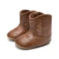 Bottes de Cowboy Western pour Nourrisson Chaussures Bebe Cuir Synthetique Brodees Marron - 12cm (6-12 Mois) / Marron