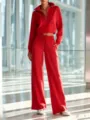 Conjunto de dos piezas de sudadera corta roja con media cremallera y pantalón ancho. - XS / Top y Pantalones / Rojo