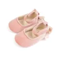 Cute pink velvet baby princess shoes with bow, soft sole toddler shoes for spring. - 11cm (0-6 Months) / Pink