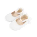 White velvet baby infant shoes, soft sole princess prewalker shoes with bow and ankle strap - 11cm (0-6 Months) / White