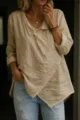 Casual Asymmetric Linen Blouse Long Sleeve Button Down Shirt Beige Women Top Variant - Apricot