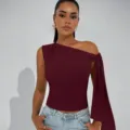 Mujer Verano Ajustado Un Hombro Nudo Lazo Sólido Top Sin Mangas Borgoña Variante - XS / Burdeos