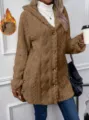 Women Fall Winter Hooded Fleece Cardigan Casual Long Sleeve Button Down Warm Outerwear - Camel
