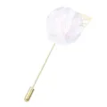 Elegant white pink fabric flower lapel pin with long gold needle suit brooch accessory - Pink White