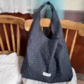 Summer new floral Korean style versatile single-shoulder vest shopping bag and handbag. - Floral Vest Bag / Navy Blue