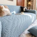 Blauwe bankhoes met bladertextuur elastische universele bankbeschermer voor de woonkamer - 1-zits (Geschikt voor lengte 90-140 cm) / Qinliu - blauw