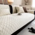 Retro beige chenille sofa cover quilted anti-slip cushion protector for living room decor - 70*70cm / Willow Leaf Weave - Beige