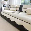Modern minimalist sofa cover with elegant black wavy edge design, durable and anti-slip fabric. - 70*70cm / Beige