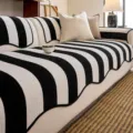 Copridivano in ciniglia a righe bianche e nere, moderno cuscino antiscivolo per divano. - 70*70cm / Righe larghe - Nero