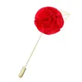 Épingle de Revers Fleur en Tissu Rouge Tige Métal Doré Boutonnière Costume Broche - Rouge