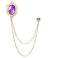 Broche chaine vintage ton or strass violet accessoire de col costume pour homme chemise - Style 44