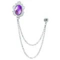Broche pour homme cristal violet chaîne double argentée costume col badge chemise accessoire - Style 46