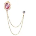 Broche vintage dores avec cristal rose et double chaine suspendue pour costume homme. - Style 48