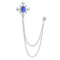 Broche croix strass pierre bleue ton argent double chaine revers costume access. - Style 50