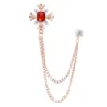 Broche Croix Vintage Doree Pierre Rouge Double Chaine Costume Homme Epingle Col Bijou - Style 52